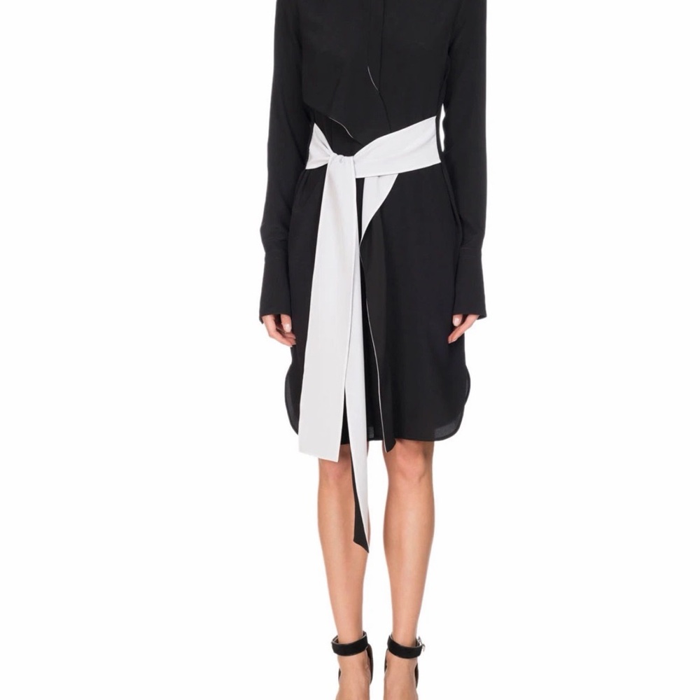 Givenchy Bicolor Belted Silk Long-Sleeve Shirt Dress size 44